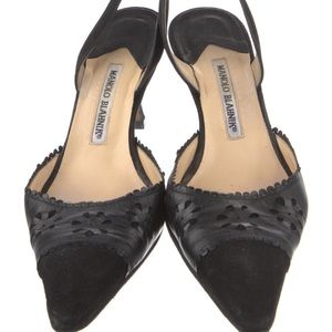 Suede Leather Trim Embellishment Slingback Pumps 40.5